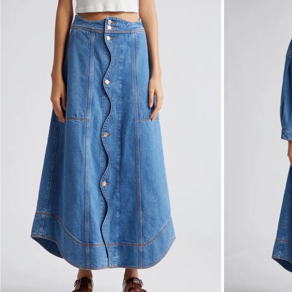 Farm Rio Denim Wave Maxi Skirt